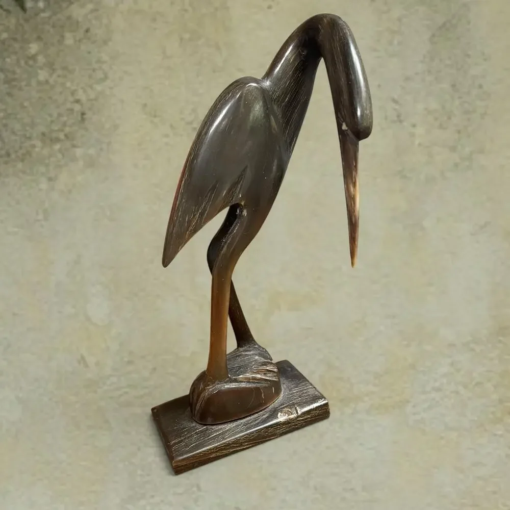 Vtg MCM Carved Buffalo Horn Crane Bird Sculpture 7
